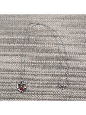 18 Inch Sterling Silver Ruby Gem Open Heart Pendant Necklace A8743
